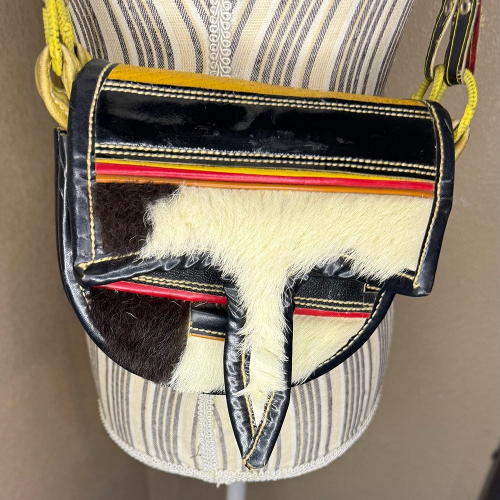 Vintage handmade leather and cowhide crossbody bag-boho-western